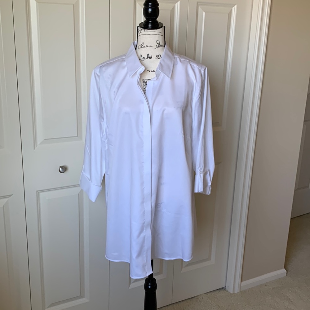 NWT Chico’s Tunic Length Button-Down “Crisp” White Shirt, sz 3